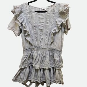 Love Shack Fancy Natasha Ruffle Tiered Mini Dress Blue Embroidered Eyelet XL *RD